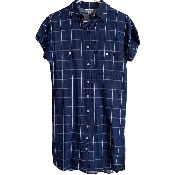 *NWOT* Max Studio Denim/Chambray Windowpane Collared Button Down Shirt Dress - Picture 3 of 12